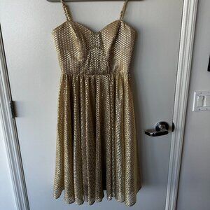 Dress The Population Rachael Gold/Nude T-Length Dress | Size M